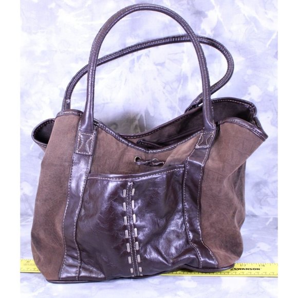 Stitched Detail Suede Handbag Cinch Closure Lined Purse - Picture 1 of 5